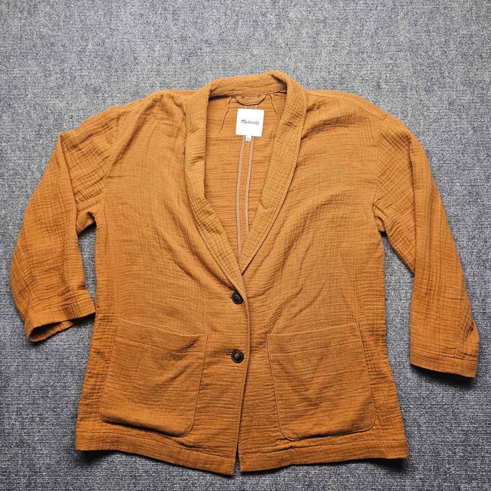 Madewell Double Gauze Blazer XL Burnt Orange Cotton Shawl Collar Jacket Pocket